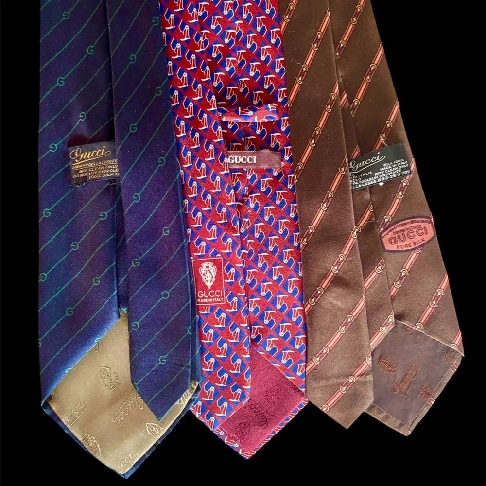 Gucci Men's Silk Tie Set - Blue, Red, Brown - Picture 1 of 3